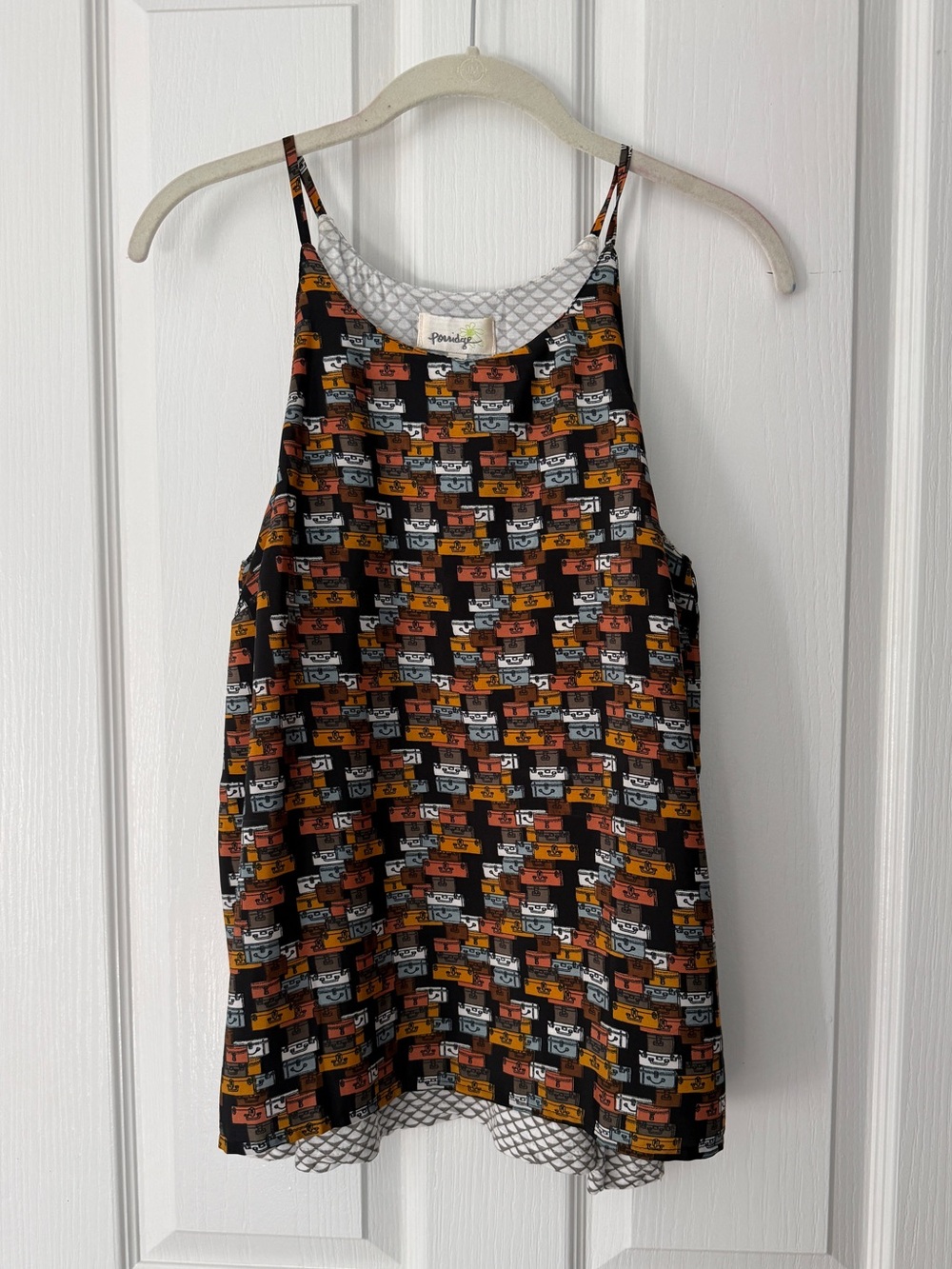 Anthropologie Navy & Orange Suitcase Print Swing Tank